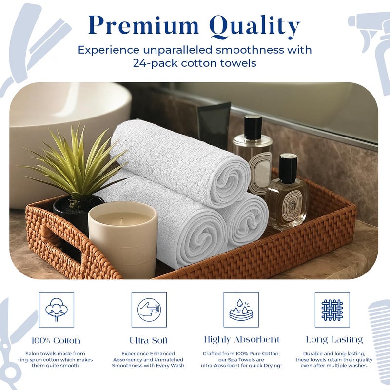 DAN RIVER 100% Cotton Salon Towels Set â€“ 16x26 inches, Pack of 24, Highly Absorbent and Quick-Dry Towels for Hand, Salon, Spa, Beauty, Gyms and Home Hair Care, White - Image 4